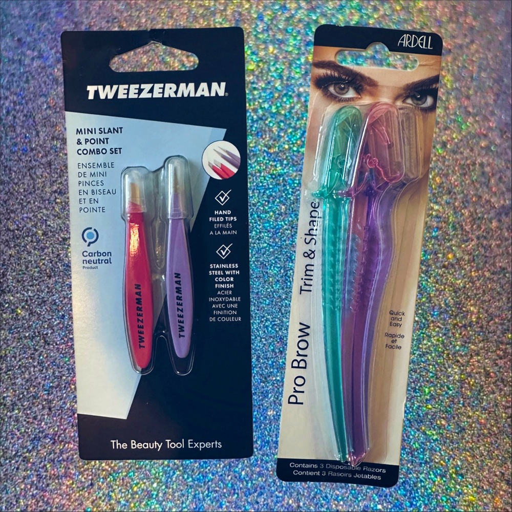 [ 2 FOR $35 ] TWEEZERMAN MINI SLANT & POINT TWEEZER COMBO SET + BROW SHAPERS